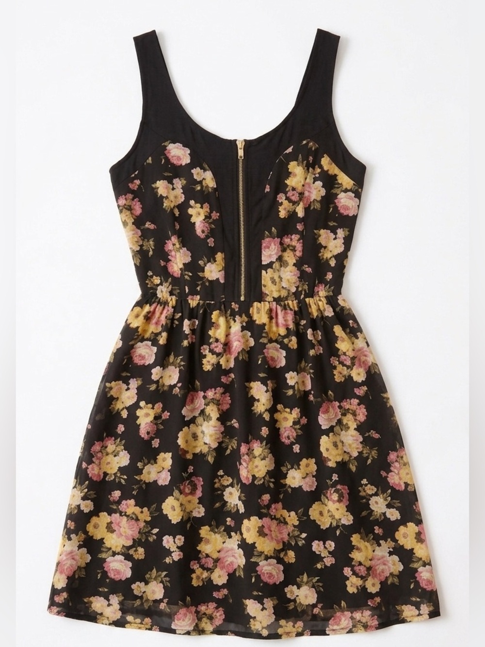 Xhilaration Black & Yellow Floral Sleeveless Mini Sun Dress Women’s Small